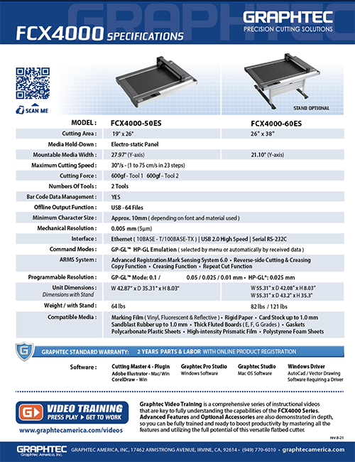 Graphtec FCX4000 Spec Sheet